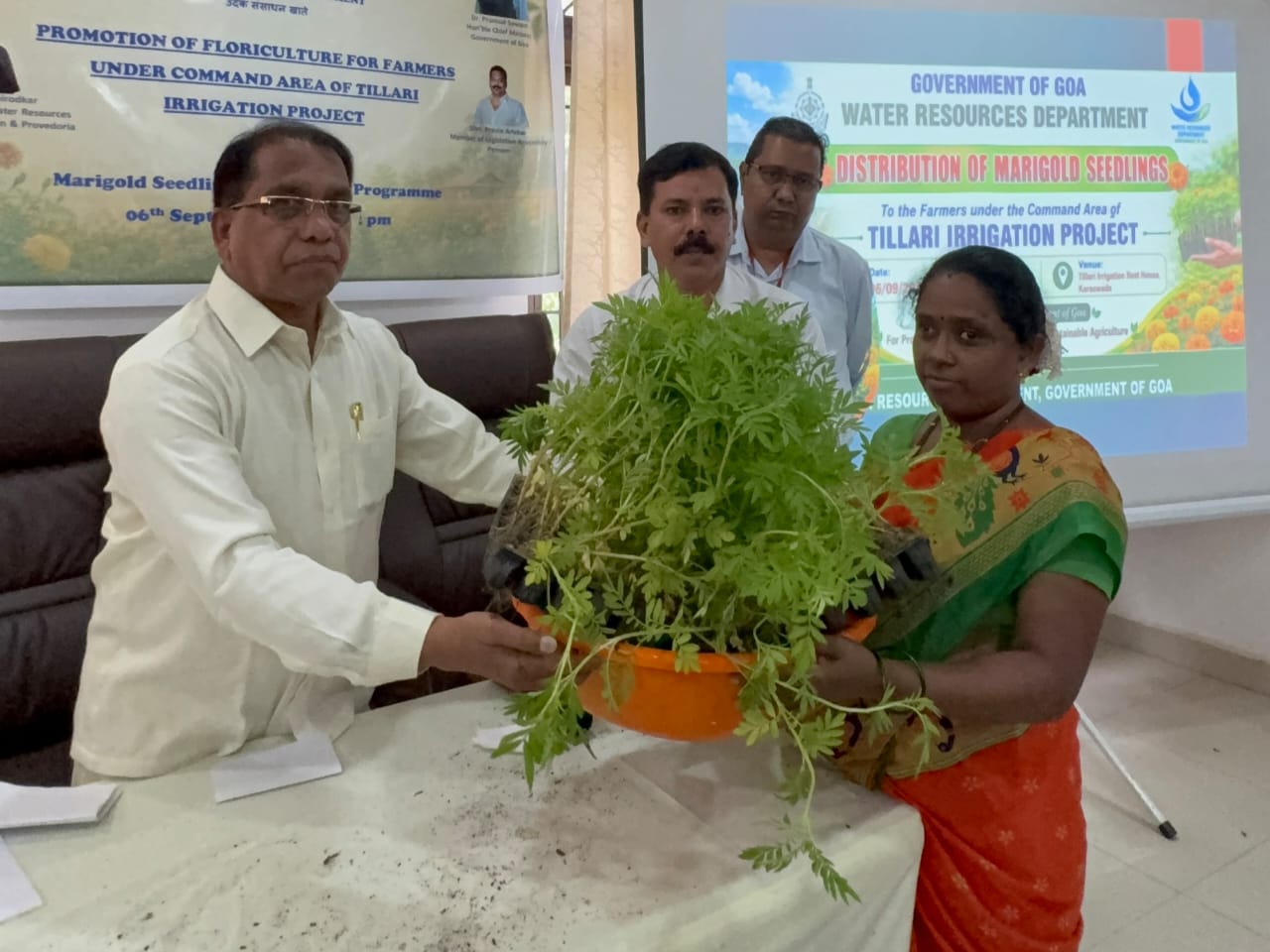 WRD Minister Subhash Shirodkar Distributes 60,000 Marigold Saplings to Boost Floriculture in Goa