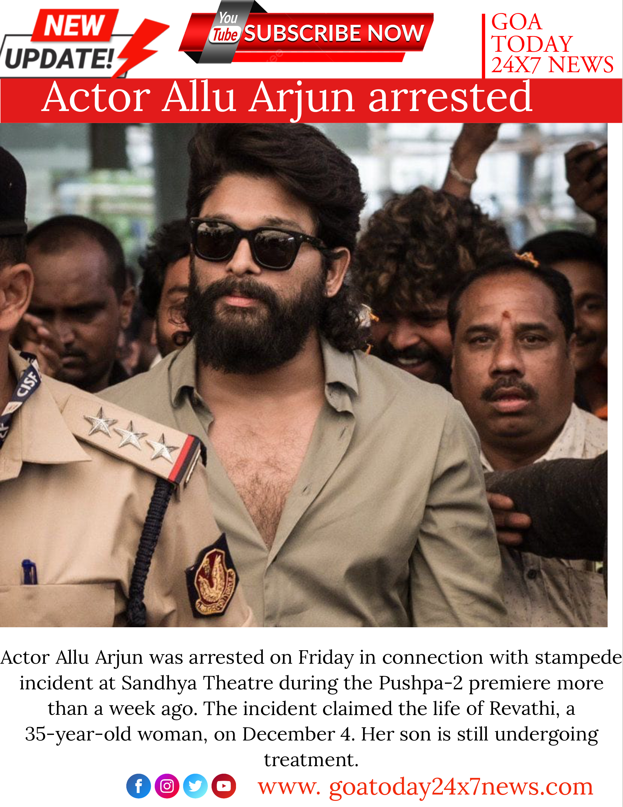 Actor Allu Arjun Arrested In Sandhya Theatre Stampede Case.