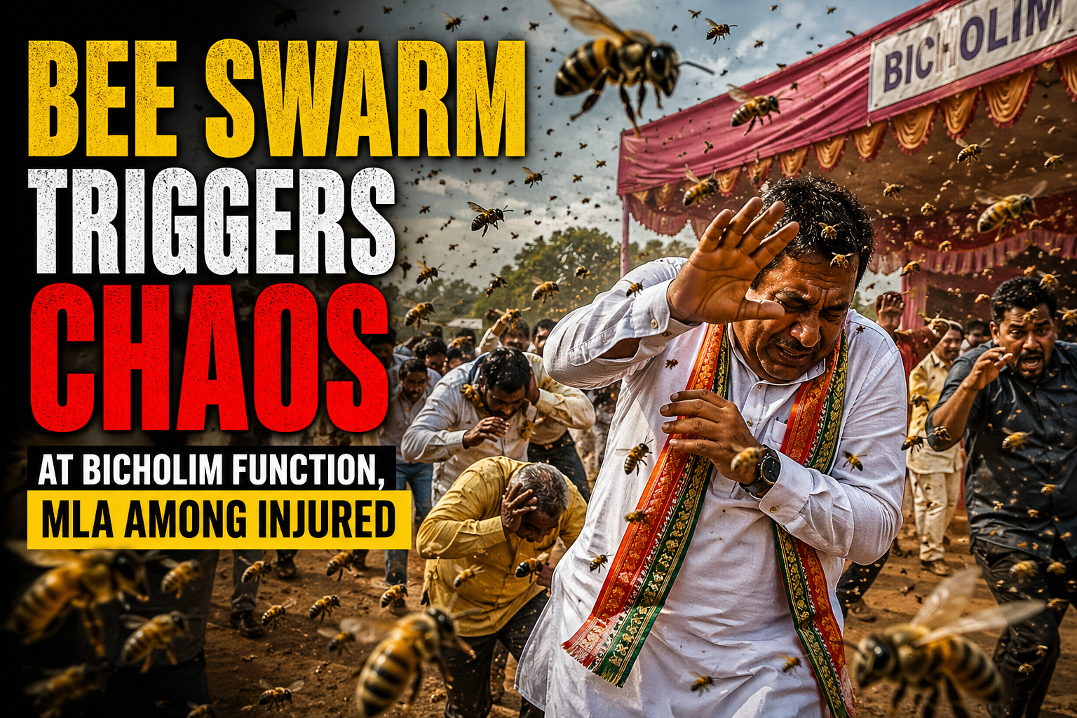 Bee Swarm Triggers Chaos At Bicholim Function, MLA Among Injured.