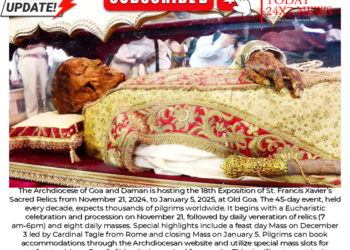 The Archdiocese of Goa and Daman is hosting the 18th Exposition of St. Francis Xavier’s Sacred Relics from November 21, 2024, to January 5, 2025, at Old Goa.